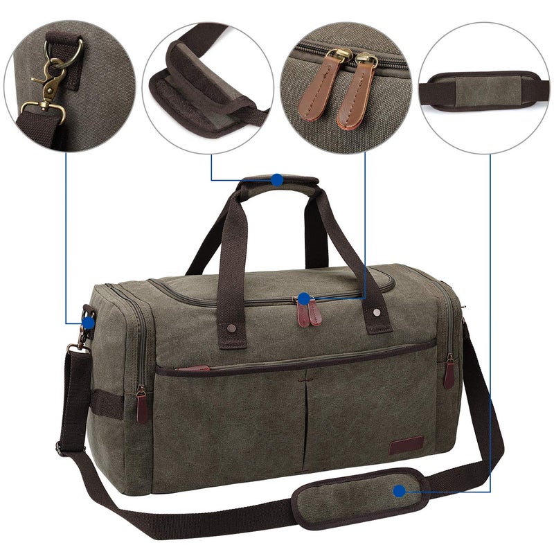 S-ZONE Canvas Duffel Bag for Travel 45L Weekender Overnight Bags with Shoes Compartment for Men - Image 5